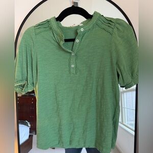 Boden Green Top with Button Accents